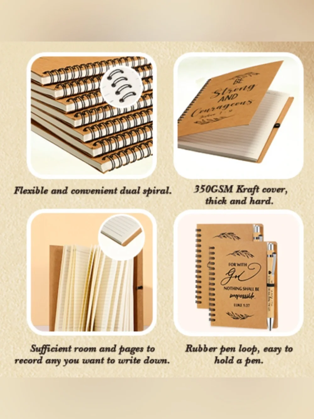 Christian Scripture Notebook & Bamboo Pen Gift Set | Set of 5 | Bible Journals